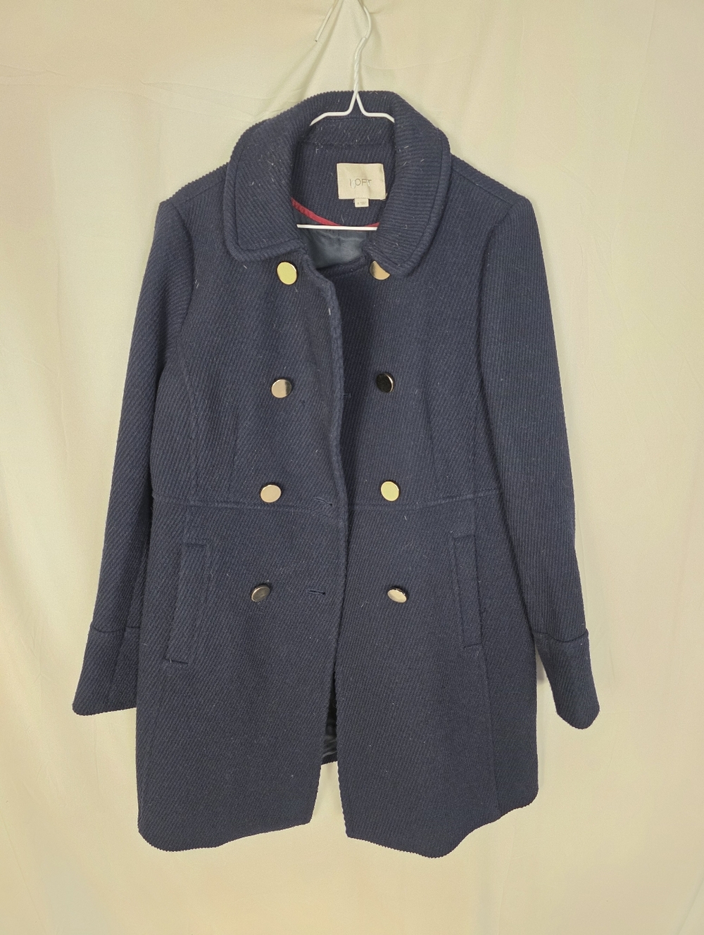 LOFT Navy Double-Breasted Pea Coat with Gold Buttons